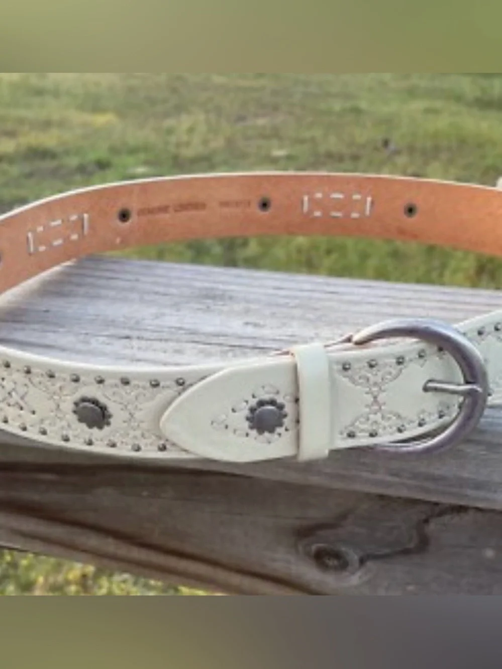 Amanda Smith Genuine Leather Decorative Studded Women's Belt Cream Rodeo Medium